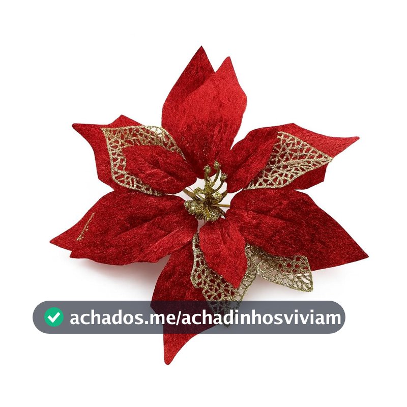 Kit 12 Flores Decorativas Natalinas com Haste Flexível, 23 cm, Tecido Brilhante, Caule 20 cm, para Árvores de Natal Guirlandas e Vasos, Vermelho, Dourado, Prata ou Rosa (Vermelho)
