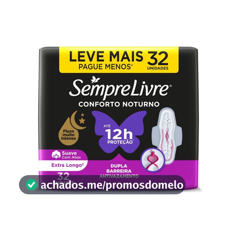 Absorvente Noturno com Abas Sempre Livre, Cobertura Suave, 32 Unidades