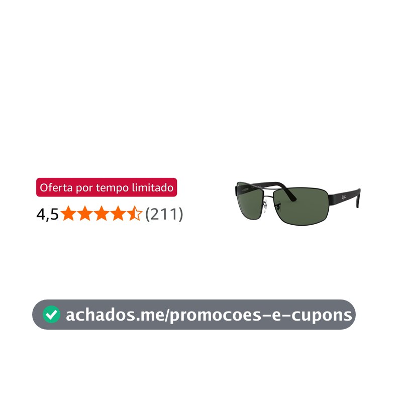 Óculos de Sol Ray-Ban Retangular Esportivo Unissex, Tamanho 64