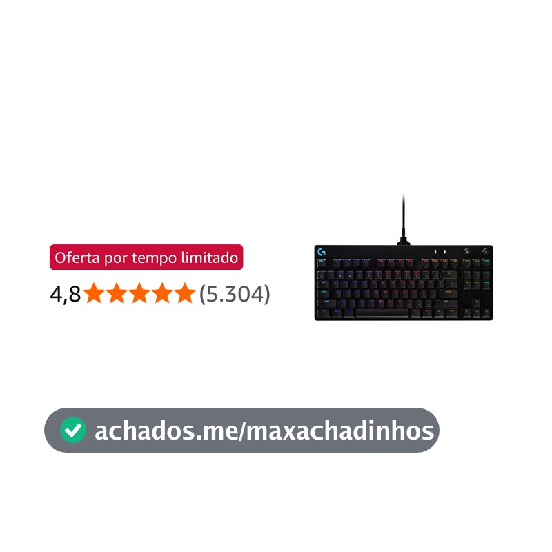 Teclado Mecânico Gamer Logitech G PRO com Layout US, RGB LIGHTSYNC, Design TKL, Cabo Destacável e Switch Exclusivo GX Blue Clicky