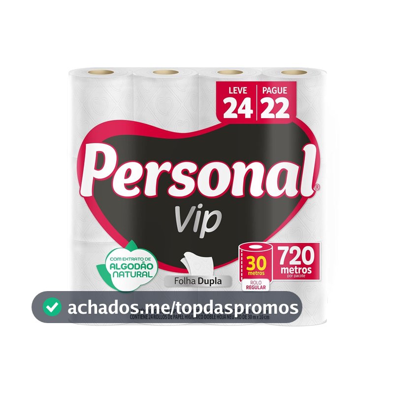 Personal VIP - Papel Higiênico Folha Dupla, Branco 24 unidades (Embalagem pode variar)