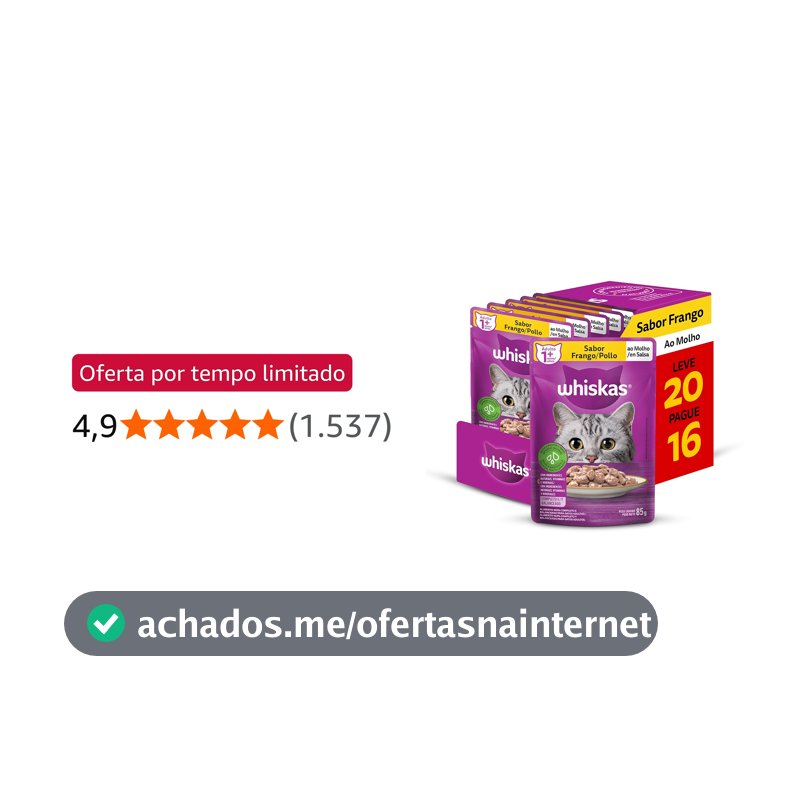Pack Ração Úmida Whiskas Sachê Frango ao Molho para Gatos Adultos - Leve 20 Pague 16