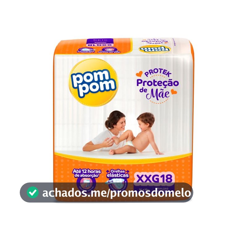 Fralda Pom Pom Protek Proteção de Mãe Jumbo XXG 18 Unidades