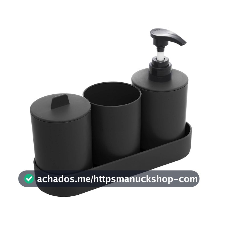 LYOR - Conjunto 4 Peças para Banheiro Preto PP e Bambu