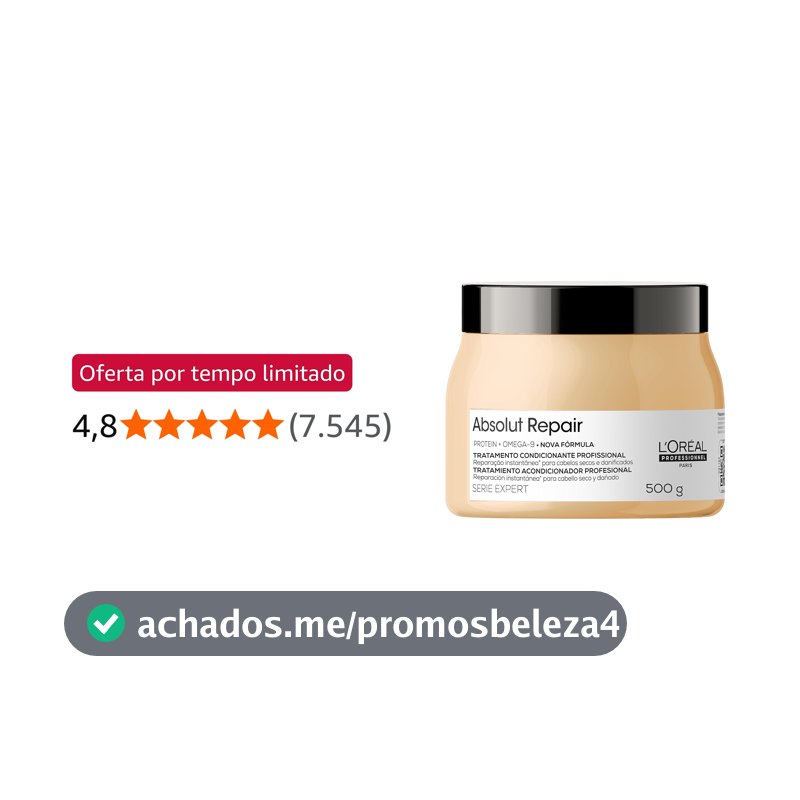 L'Oréal Professionnel Máscara Capilar Absolut Repair, Tratamento Capilar Proteico Para Nutrição Profunda, Hidrata, Repara Danos e Acrescenta Brilho, Para Cabelos Secos e Danificados