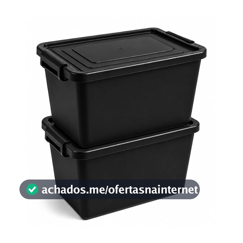 Kit 2 Caixas Organizadoras 30L com Tampa e Travas Empilháveis