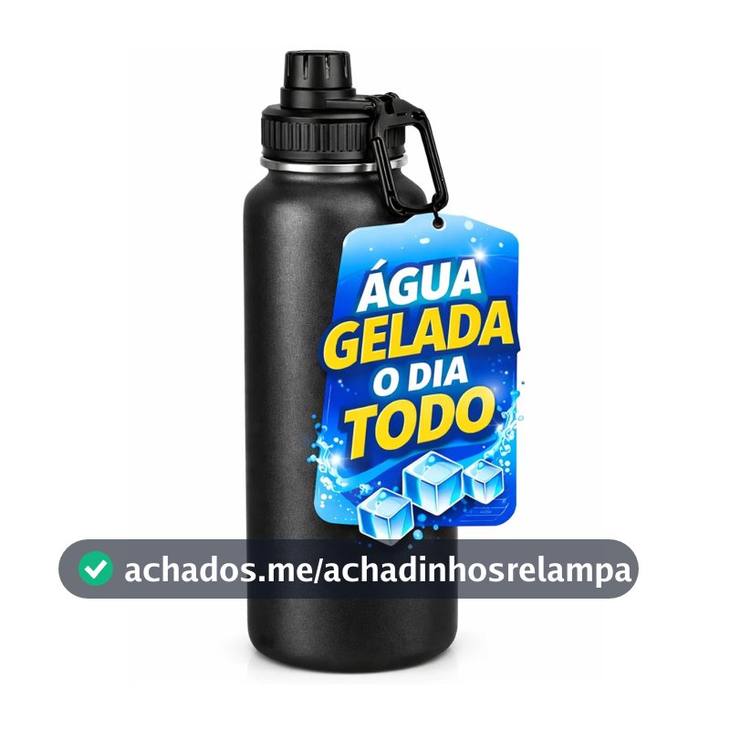 Garrafa de Água Térmica Inox 800ml Esportiva com Alça Parede Dupla Isolada a Vácuo Antivazamento Garrafinha Academia Fitness Corrida Esportes Escritório Aço Inox (Preto)