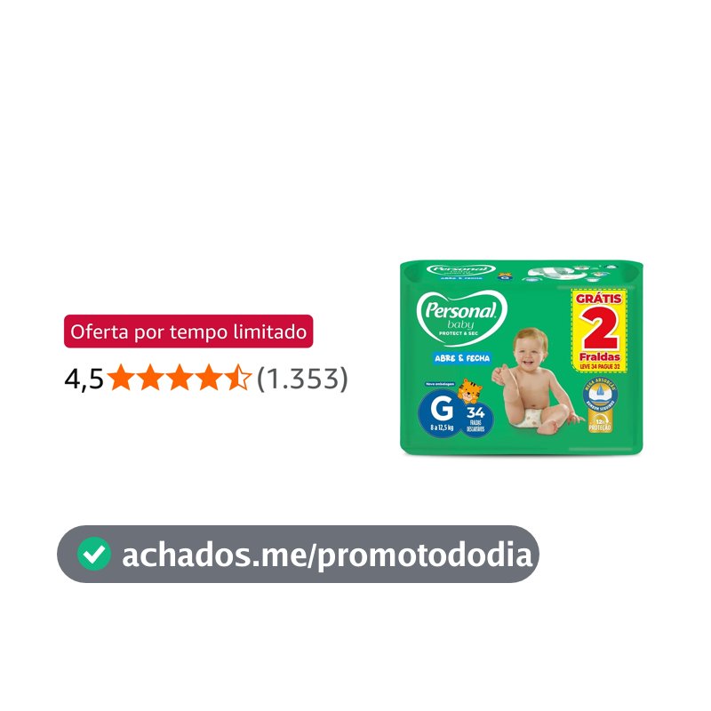 Fralda Infantil Personal Baby Protect e Sec G Mega 9x34pads Leve 34 pague 32 Unidades