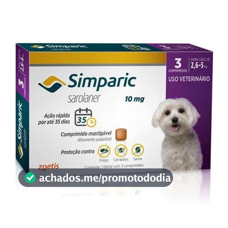 Zoetis Simparic 10Mg Para Cães De 2 6 A 5Kg Com 3 Comprimidos