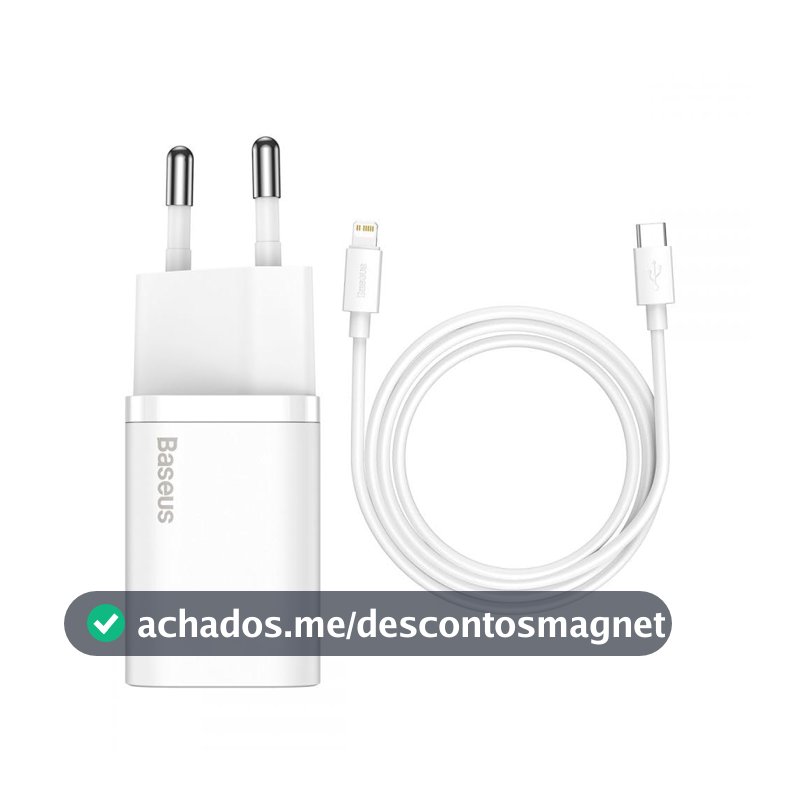 Baseus Kit Carregador Super Si Turbo de 20W/25w Cabo de 1 metro, USB-C para USB-C/USB-C para Lightning, Turbo Pd Android/Iphone/Ipad/notebook (Branco 20W)