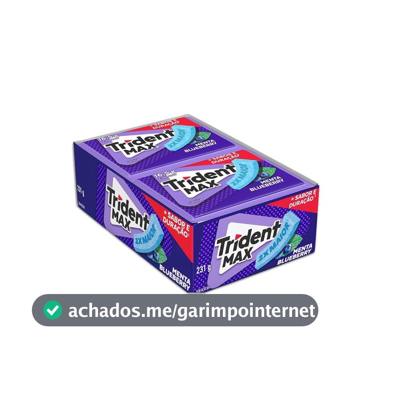Chiclete Trident Max Menta Blueberry Sem Açúcar - Caixa com 14 unid. de 16,5g