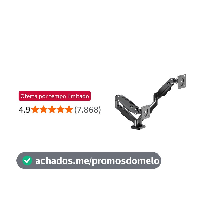 ELG, F160N, Suporte Articulado de Mesa com Pistão a Gás e Ajuste de Altura, 2 Monitores de 17” a 35”, Com Organizador de Cabos, Capacidade de 2kg a 9kg, Preto