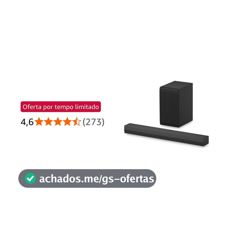 Soundbar LG 300W RMS, 2.1 Canais, Dolby Digital, Sem fios, Bluetooth 5.3, Entrada Óptica, HDMI, AI Sound Pro - S40T