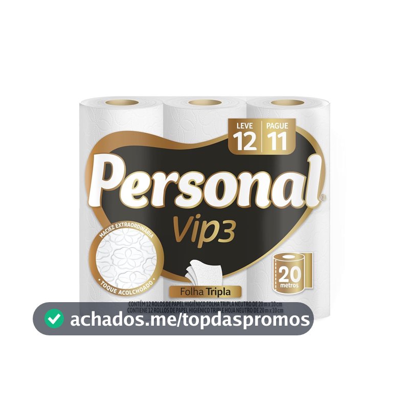 Personal Papel Higiênico Vip Folha Tripla Com 12 Rolos De 20M
