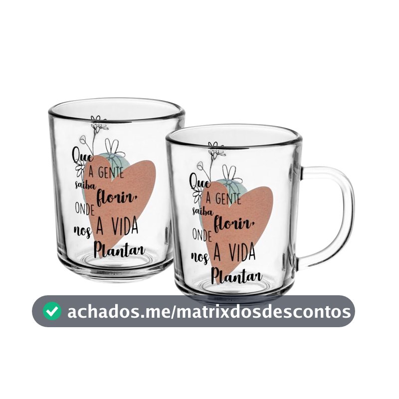 LYOR - Conjunto 2 Canecas em Vidro para Café com Frase ''Saiba Florir'' - Capacidade 220ml