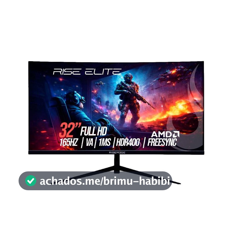 Rise Mode Monitor Gamer Curvo 32" Full HD 165Hz VA DisplayPort/HDMI, Preto