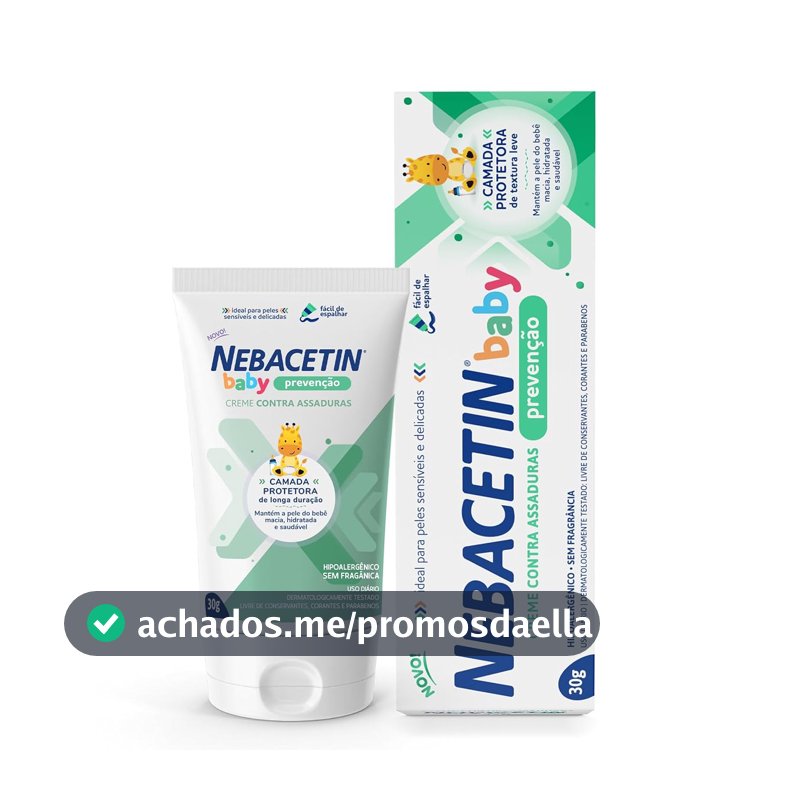 Creme Contra Assaduras Nebacetin Baby Prevenção - Pele Macia Hidratada e Saudável, Para Peles Sensíveis e Delicadas, Creme de Assadura Bebê - 30g