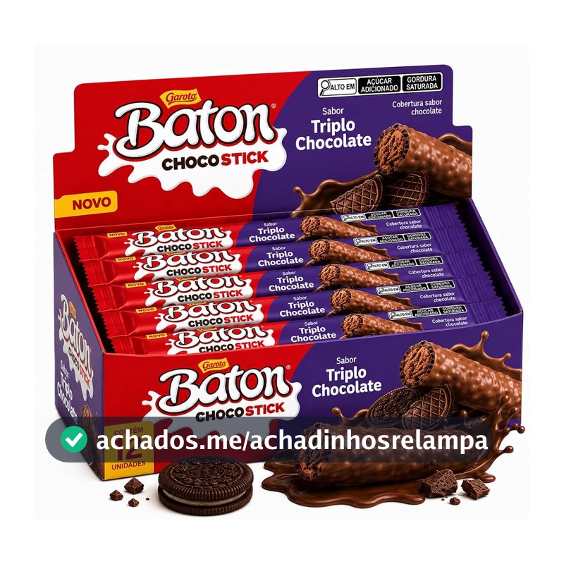 Baton de Chocolate Garoto Chocostick, 26g, Pack com 12 Unidades