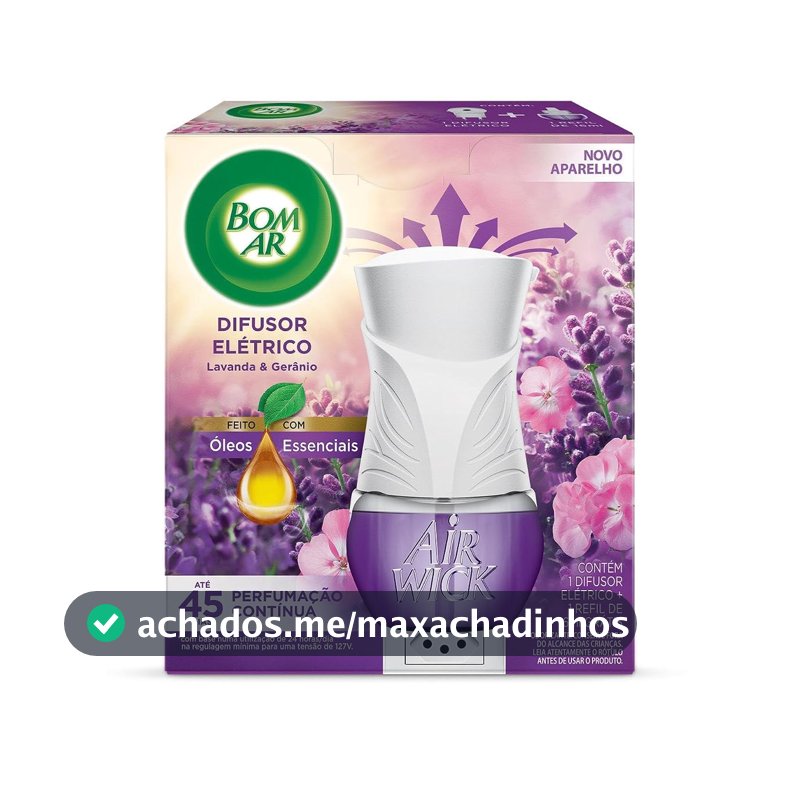 Difusor Elétrico Bom Ar Lavanda e Gerânio Aparelho + Refil 16ml