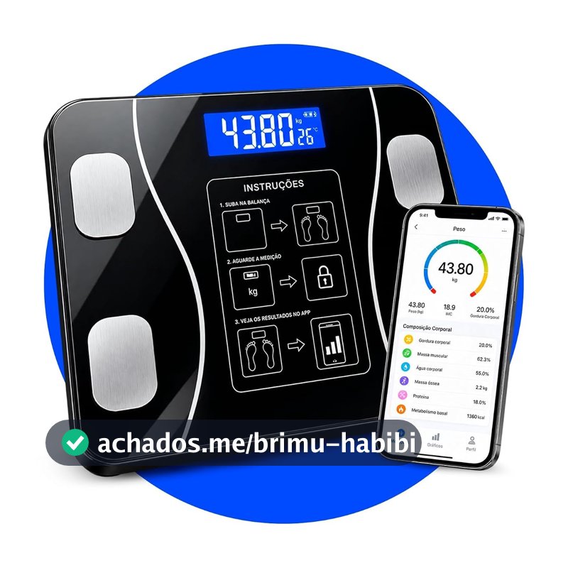 Balança Corporal Inteligente Digital Bluetooth até 180kg, Bioimpedância, Aplicativo, Gordura Corporal, Massa Muscular, Precisão 50g Fitness Premium