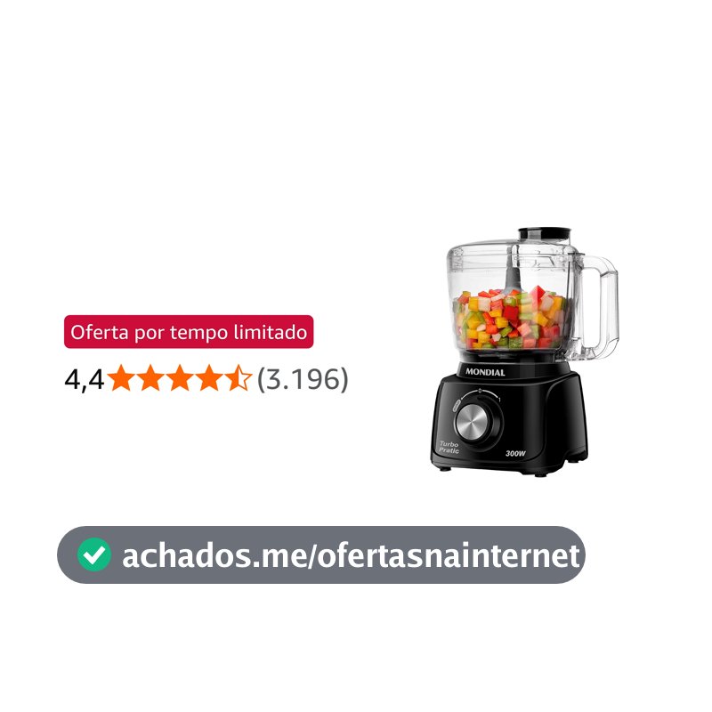 MONDIAL Mini Processador Turbo Pratic, Preto, 300W, 110V - MP-16-B