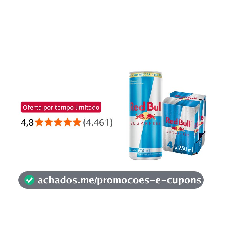 Red Bull Energético, Sugar Free, Sem Açúcar, 250ml, 4 latas
