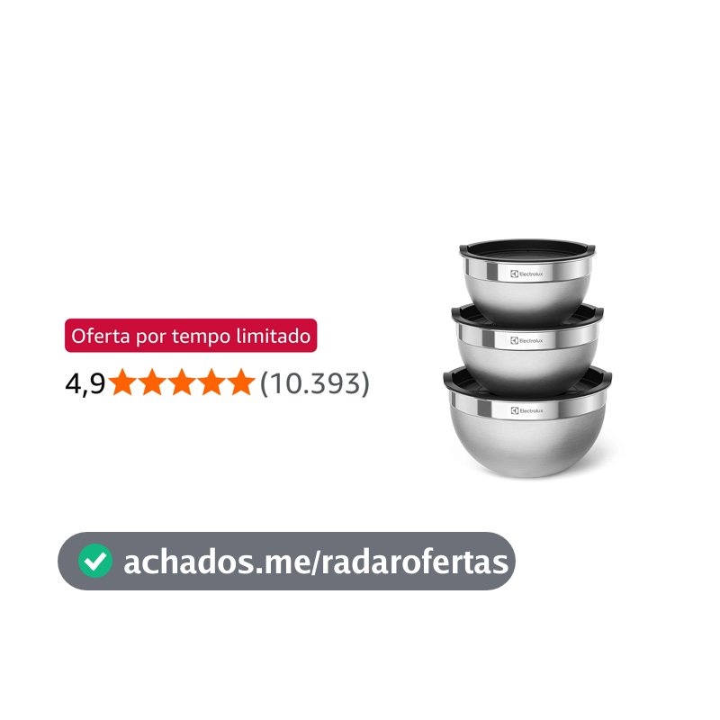 Conjunto de Bowls Tigelas de Inox com Tampa Plástica Electrolux