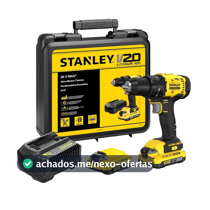 STANLEY Parafusadeira e Furadeira 13mm 20V SCD701D2K 2 Baterias 1 Carregador e Maleta