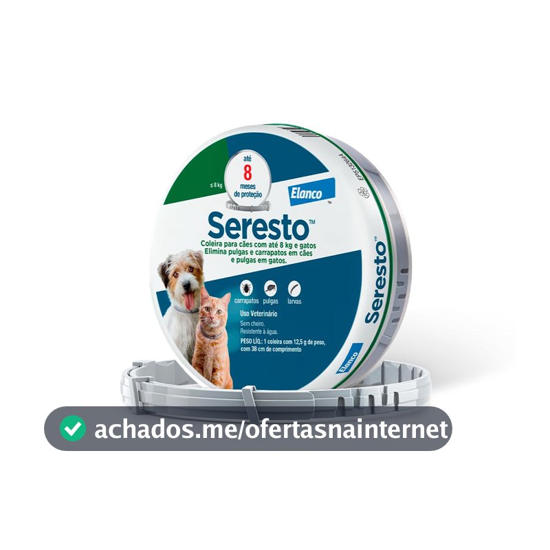 Coleira Seresto® anti-carrapatos e pulgas para cães e gatos de até 8kg
