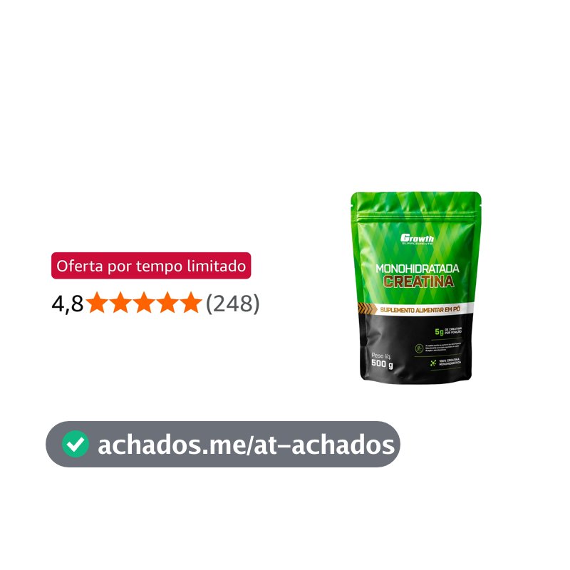 Growth Supplements - Creatina 500g Pouch Treino Musculação Dieta Alta Performance - Growth Supplements