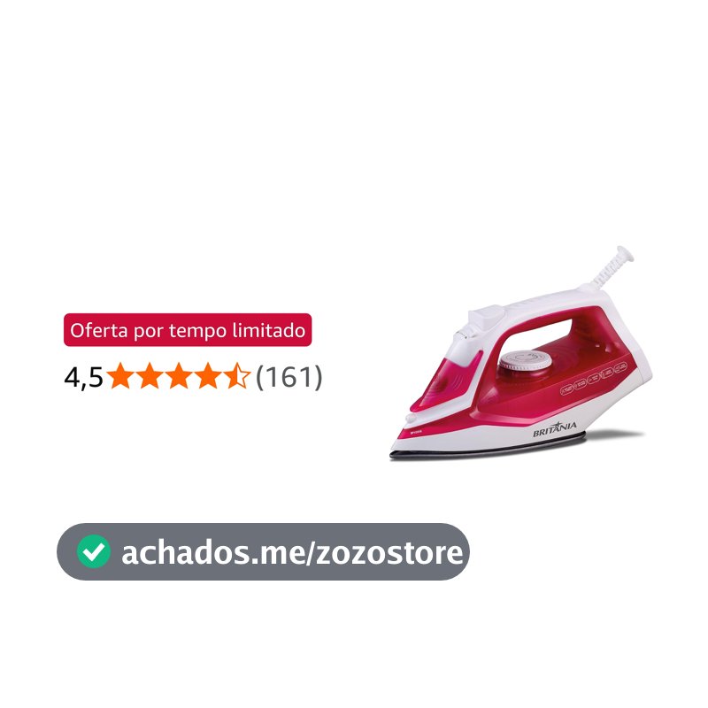 Britânia Ferro de Passar Roupa, Rosa, Base Antiaderente, Função Vapor Extra, BFV201R 127V