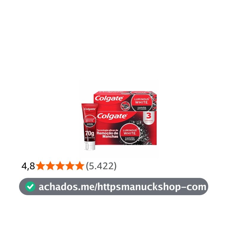 Colgate Luminous White Carvão Ativado Creme Dental Clareador, 3x70g
