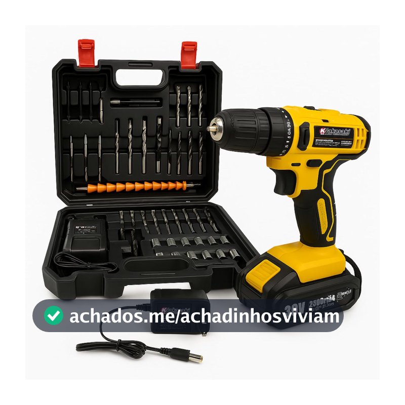 Furadeira e Parafusadeira de Impacto Sem Fio 30V Com LED 24 Acessórios Maleta Completa Para Uso Profissional e Doméstico