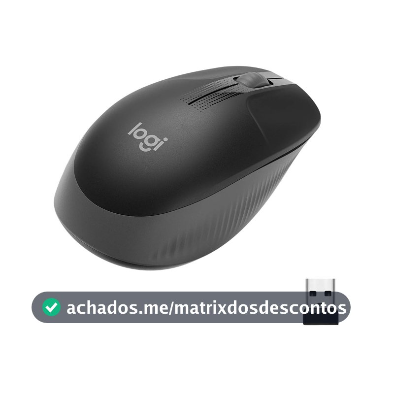 Mouse sem fio Logitech M190 com Design Ambidestro de Tamanho Padrão, Conexão USB e Pilha Inclusa - Cinza