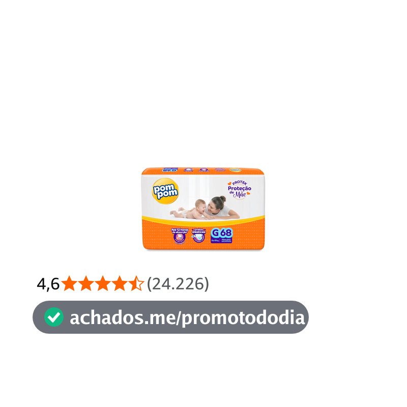 Fralda Pom Pom Protek Proteção de Mãe Hiper G 68 Unidades