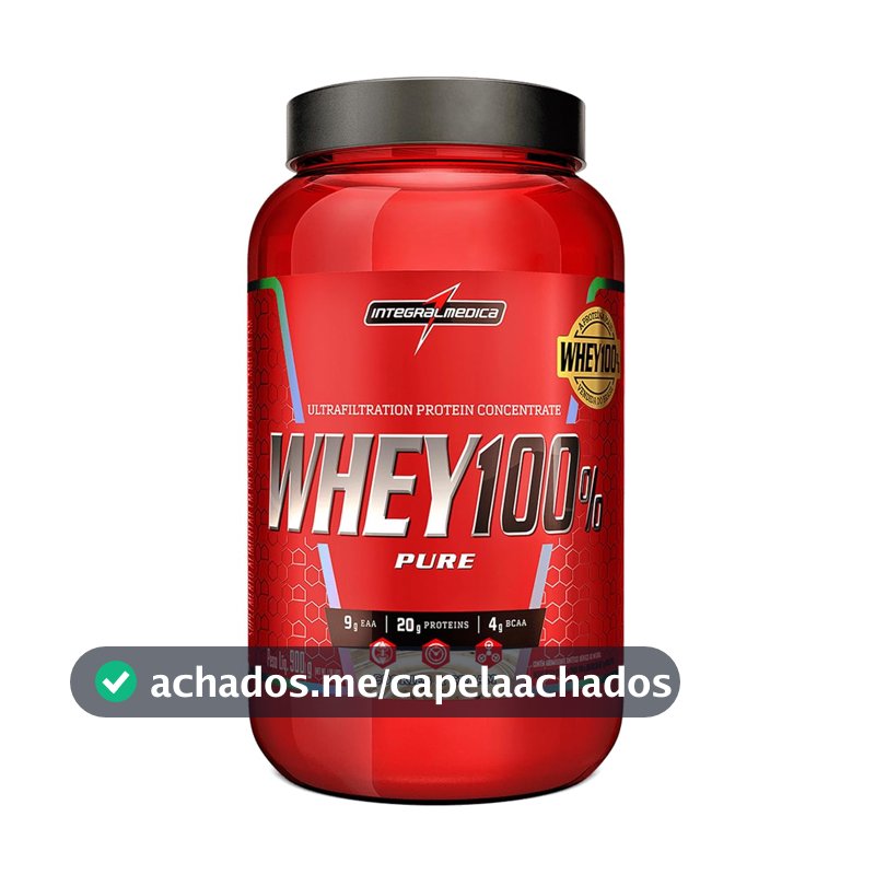 Integralmédica - Whey Protein Concentrado Cookies and Cream 100% Pure - 20g de Proteína por Scoop, Suplementação Alimentar Pós-Treino, Fórmula Enriquecida com BCAAs - Pote 900g