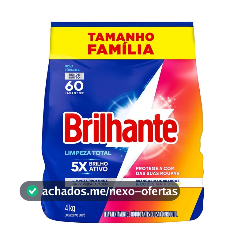 Brilhante Lava-Roupas em Pó Roupas Brancas e Coloridas Limpeza Total Tamanho Família 4 kg