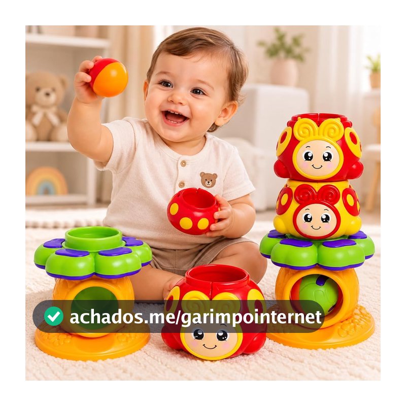 Brinquedo Bebê Educativo Torre Joga Bolinha Bola Joaninha, Encaixa Bolinhas, Coordenação Motora e Percepção Visual, Infantil