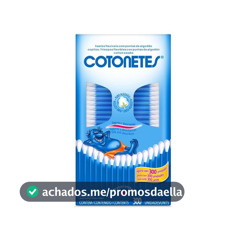 Cotonetes de Algodão com Hastes Flexíveis, Retangular, 300 Unidades