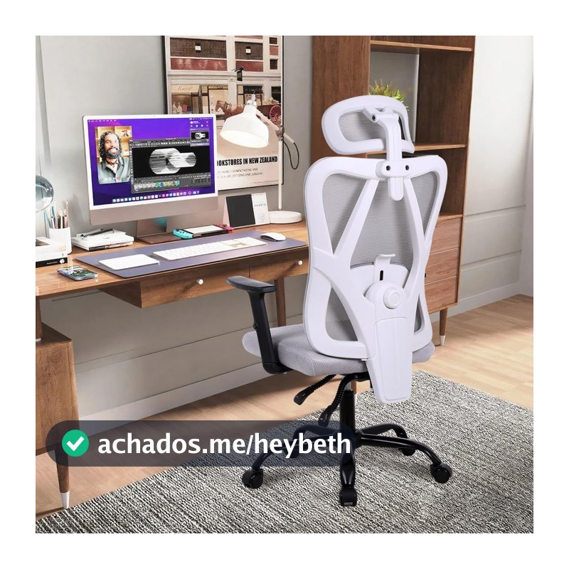 Cadeira Ergonômica 3D com Suporte Lombar Ajustável - Reclinável 90°-150°, Capacidade 120kg (Cinza)