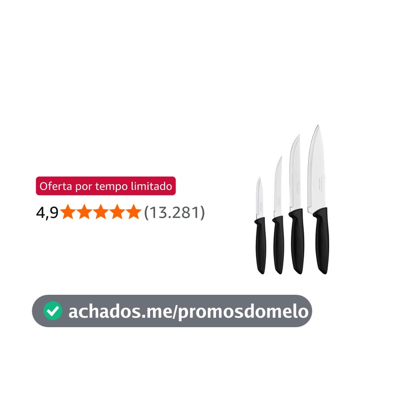 Tramontina JOGO FACAS INOX 4PC PLENUS PRE, Preto