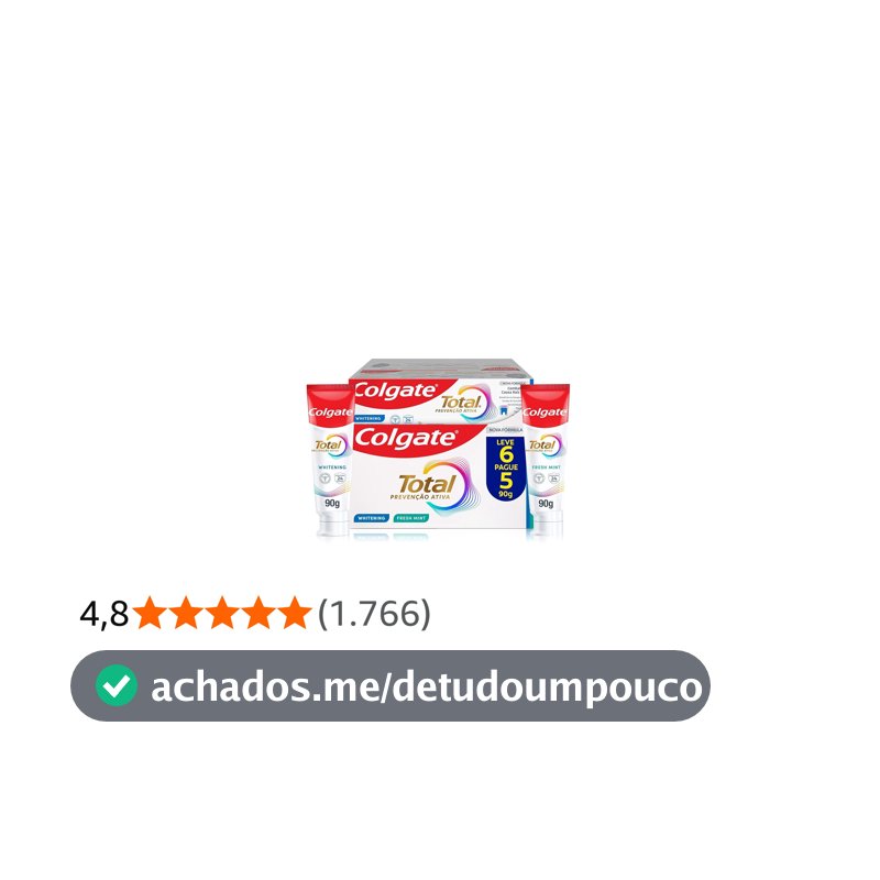 Colgate Total Whitening & Fresh Mint Creme Dental Clareador, 6x90g
