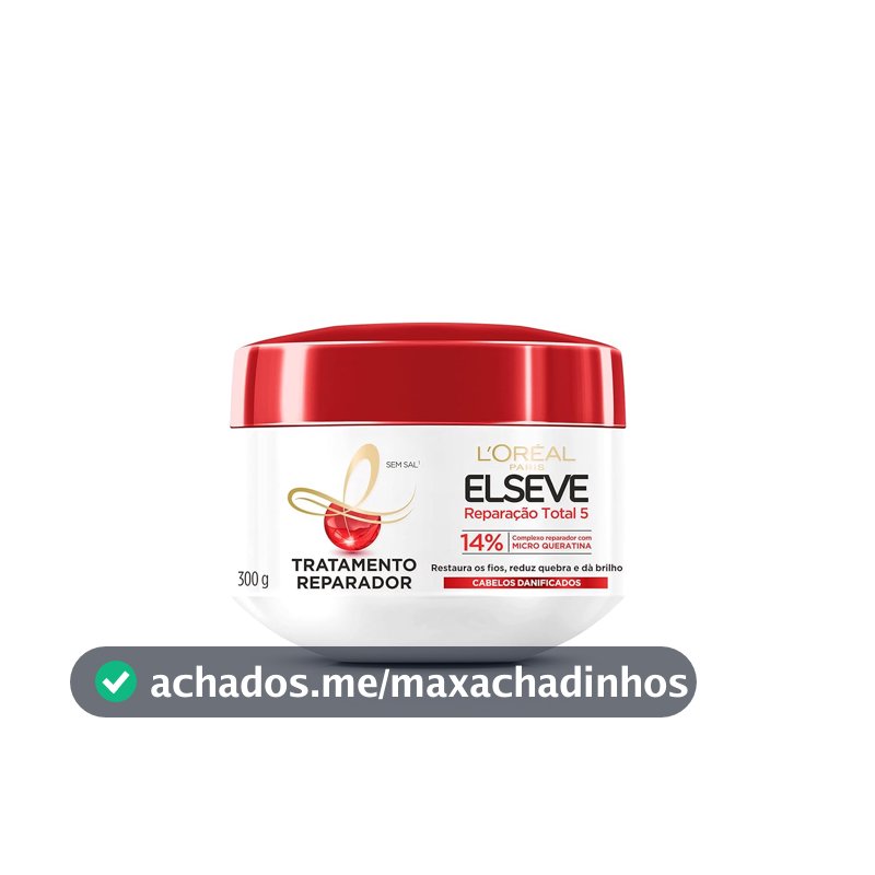 L'Oréal Paris Elseve Reparação Total 5+ Creme de Tratamento, Repara os 5 Sinais de Danos como Quebra e Ressecamento com Cicatri-Ceramida, Recupera, Hidrata e Dá Brilho, 300g