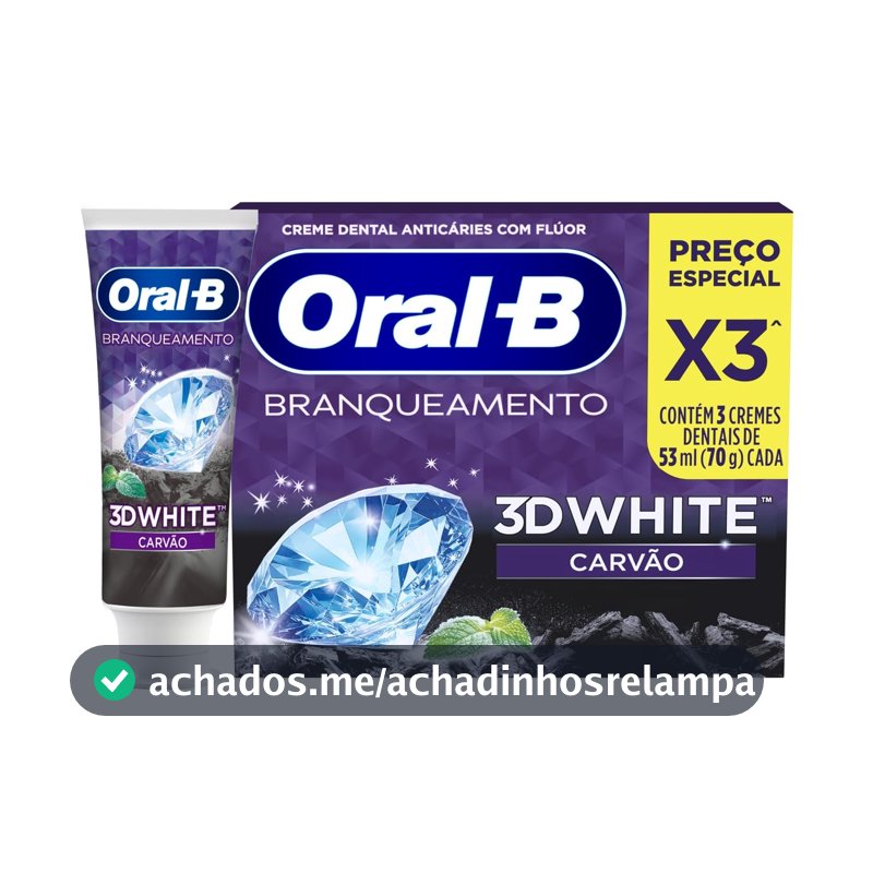 Pasta de Dente Oral-B 3D White Carvão, 3 Un de 70 g