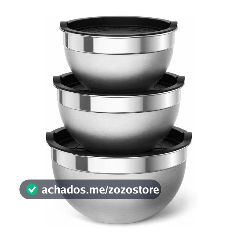 Conjunto 3 Bowls Aço Inox com Tampa, Tigelas Multiuso para Cozinha Kit 3