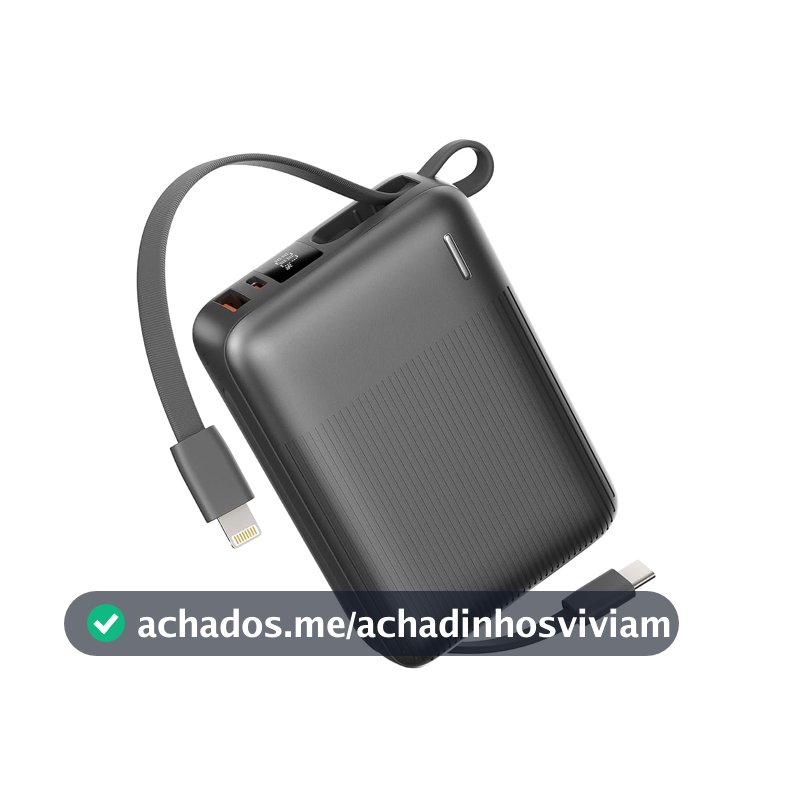 Basike Power Bank 20000mAh, Carregador Portátil 2 Cabos USB-C e Lightning