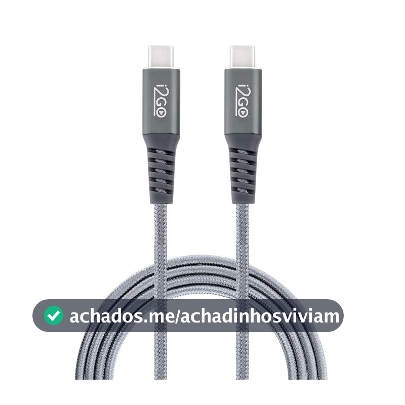 Cabo USB-C + USB-C I2GO 2m 3A Nylon Trançado Chumbo - I2GO PRO