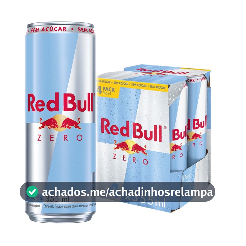 Red Bull Energético, Zero, Sem Açúcar, 355ml, 4 latas