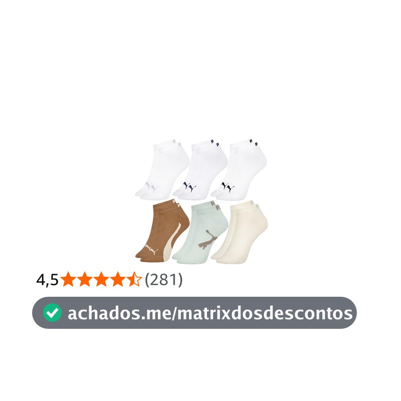 Kit 6 Pares Meia Puma Sapatilha Esportiva Cano Curto Feminina Adulto