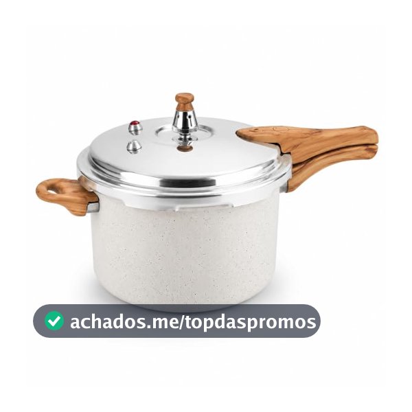 Panela de Pressão Creme 4,2L Indução 4 Válvulas Cabo de Madeira